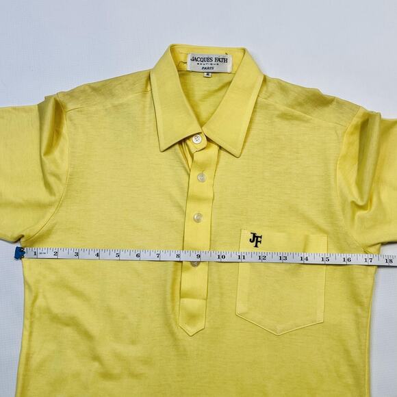 Jacques Fath Polo Shirt Mens Small Yellow Paris Boutique JF Pocket Retro Mod 60s - Picture 8 of 9